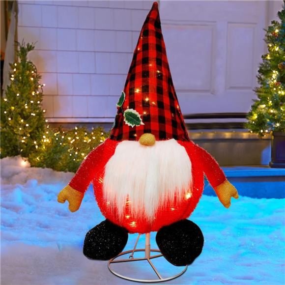 Lighted Christmas Decorations, Pre-Lit Pop Up Plush Xmas Gnome with Lights - Picture 4 of 6